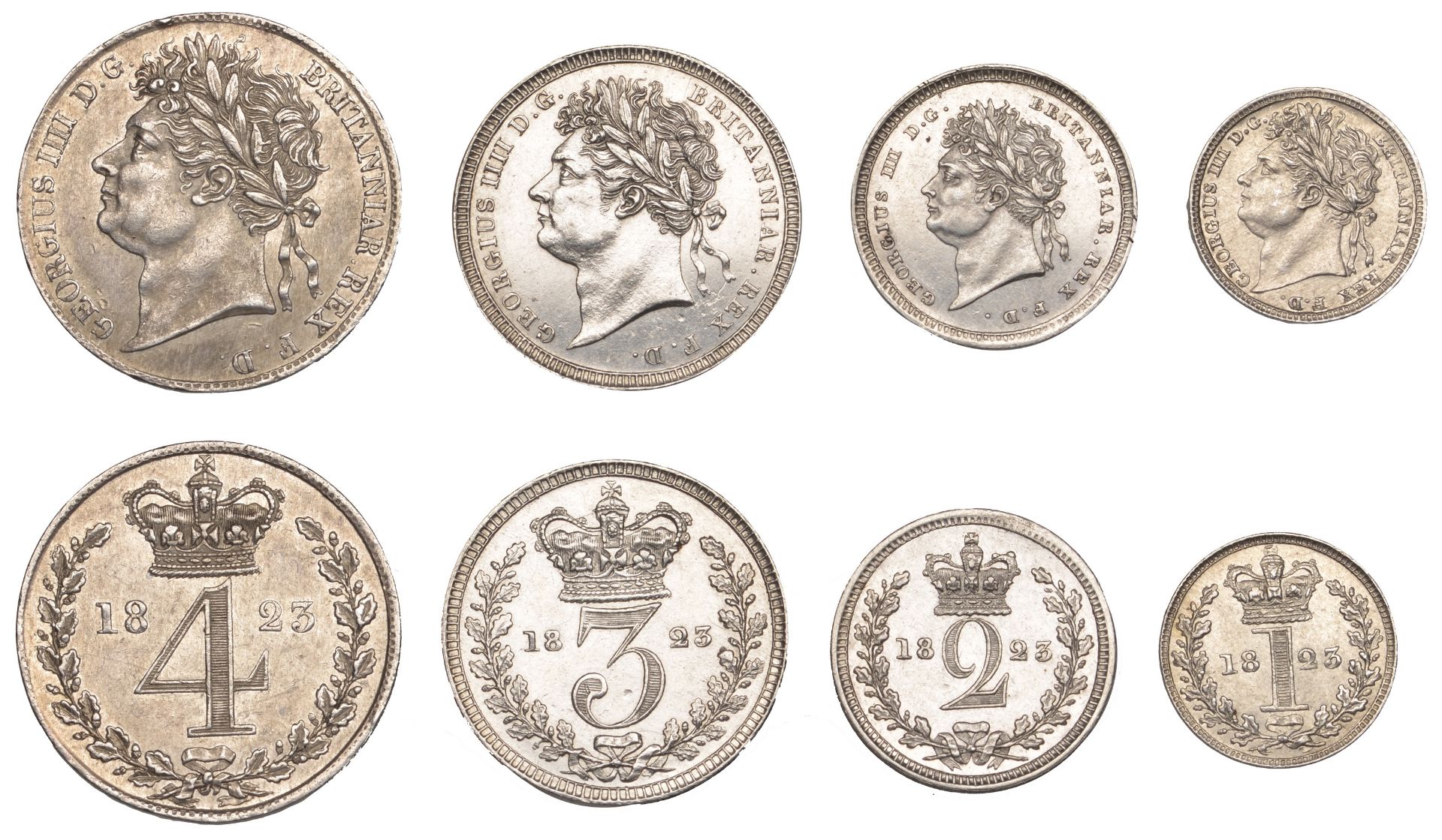 George IV (1820-1830), Maundy set, 1823 (ESC 2446; S 3816) [4]. Has been lightly cleaned, ve...