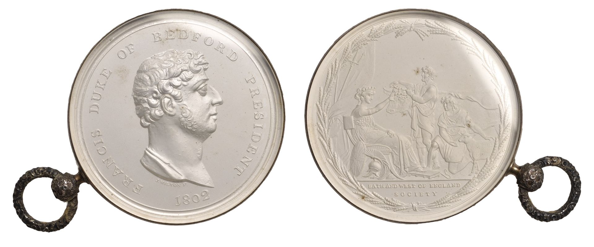 Bath and West of England Society, a glazed silver medal by J. Milton, bust of the Duke of Be...
