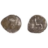 British Iron Age, CATUVELLAUNI, Cunobelin, silver Unit, Spiky type, camvl, head left with sp...