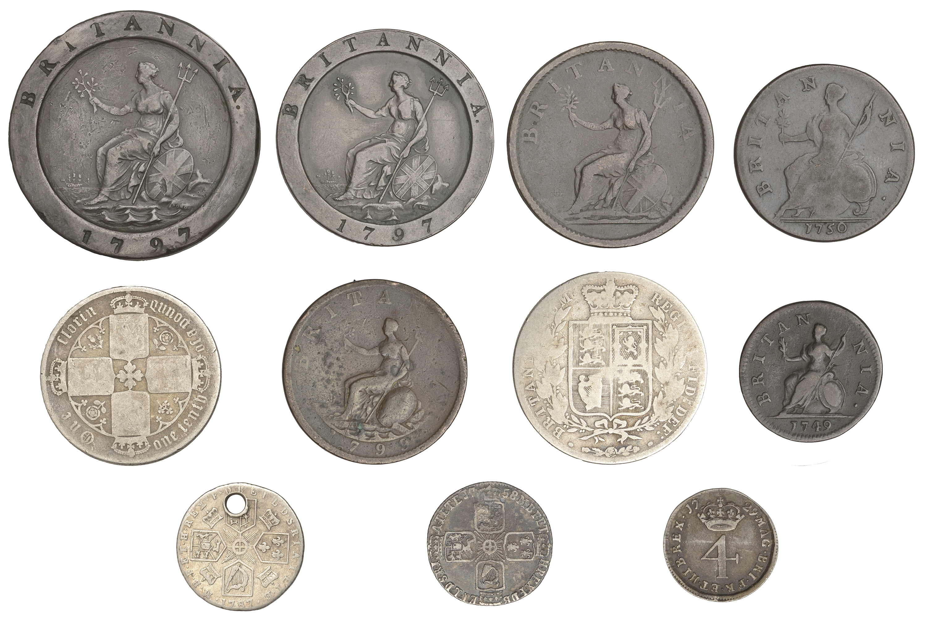 British coins, in silver (5), base metal (6) [11]. Varied state, one holed Â£50-Â£70 - Image 2 of 2