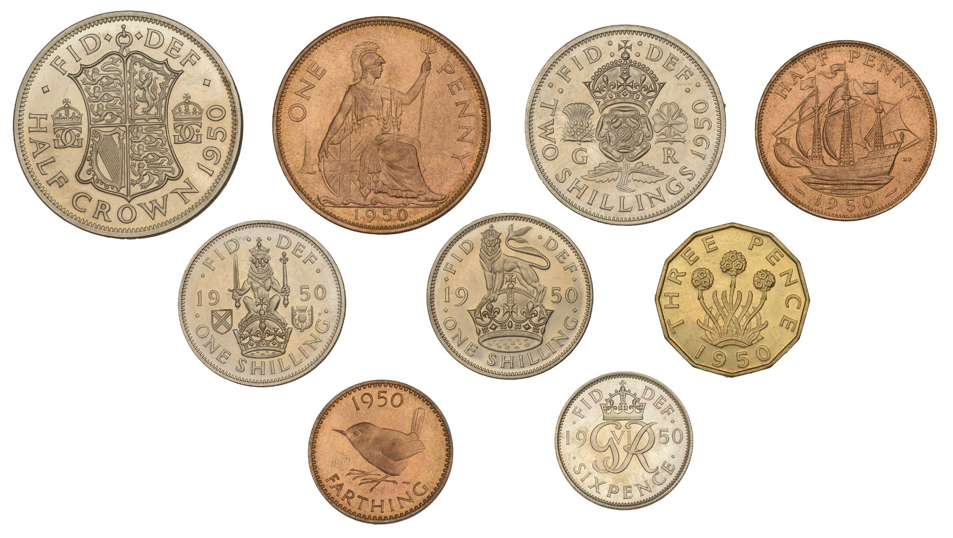 George VI (1936-1952), Proof set, 1950, comprising Halfcrown to Farthing [9]. Some light tar... - Image 2 of 2