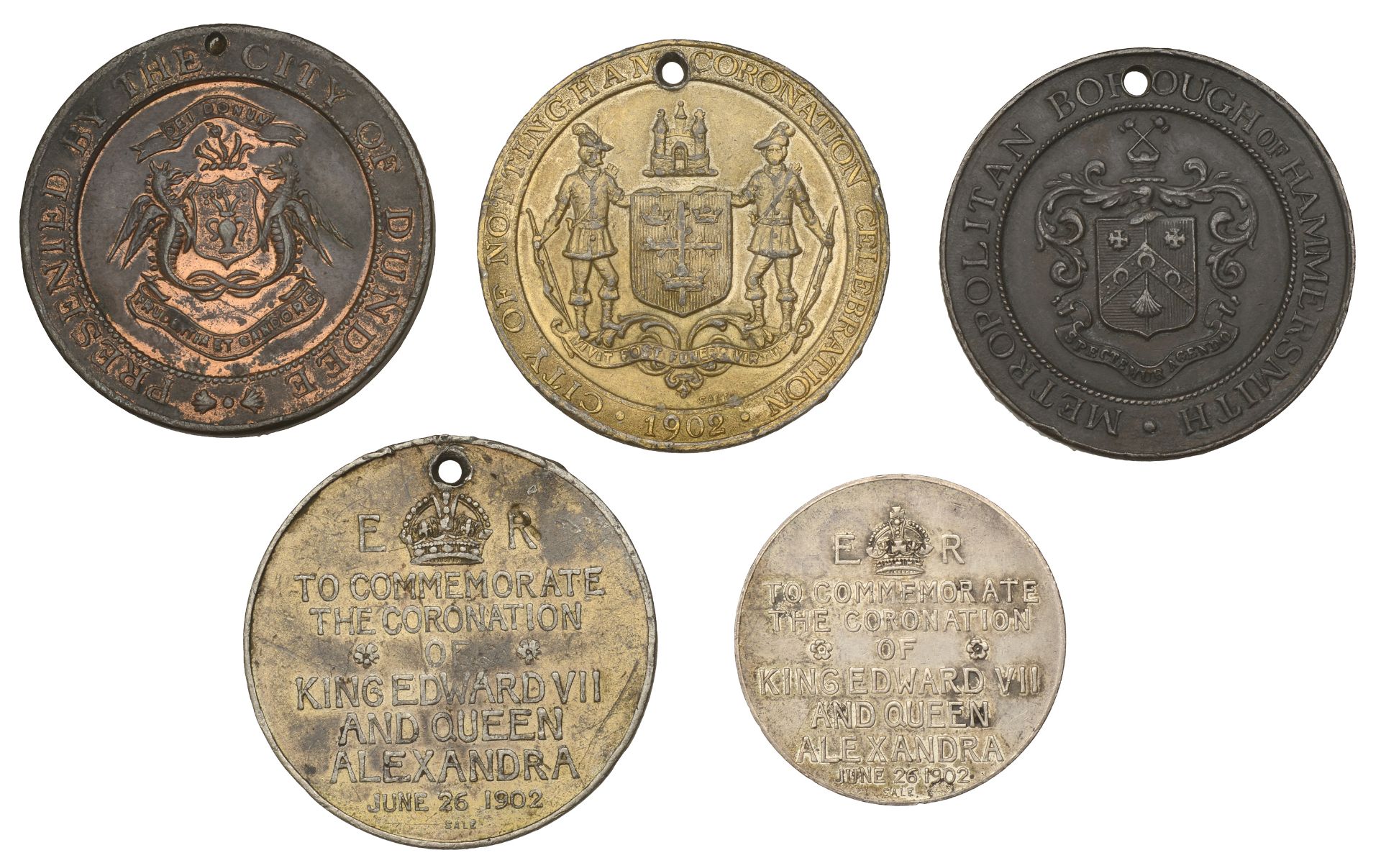 Coronation, 1902, medals (5) by H.B. Sale: silver, 26mm, gilt white metal, 32mm (C & W 4535A... - Image 2 of 2