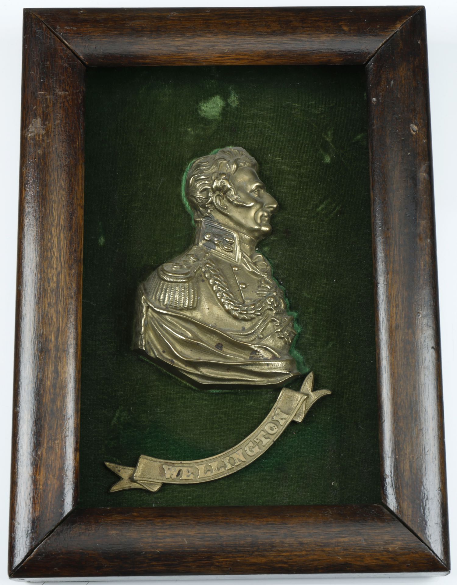 Duke of Wellington, a uniface brass portrait, unsigned, uniformed and draped bust right, app...