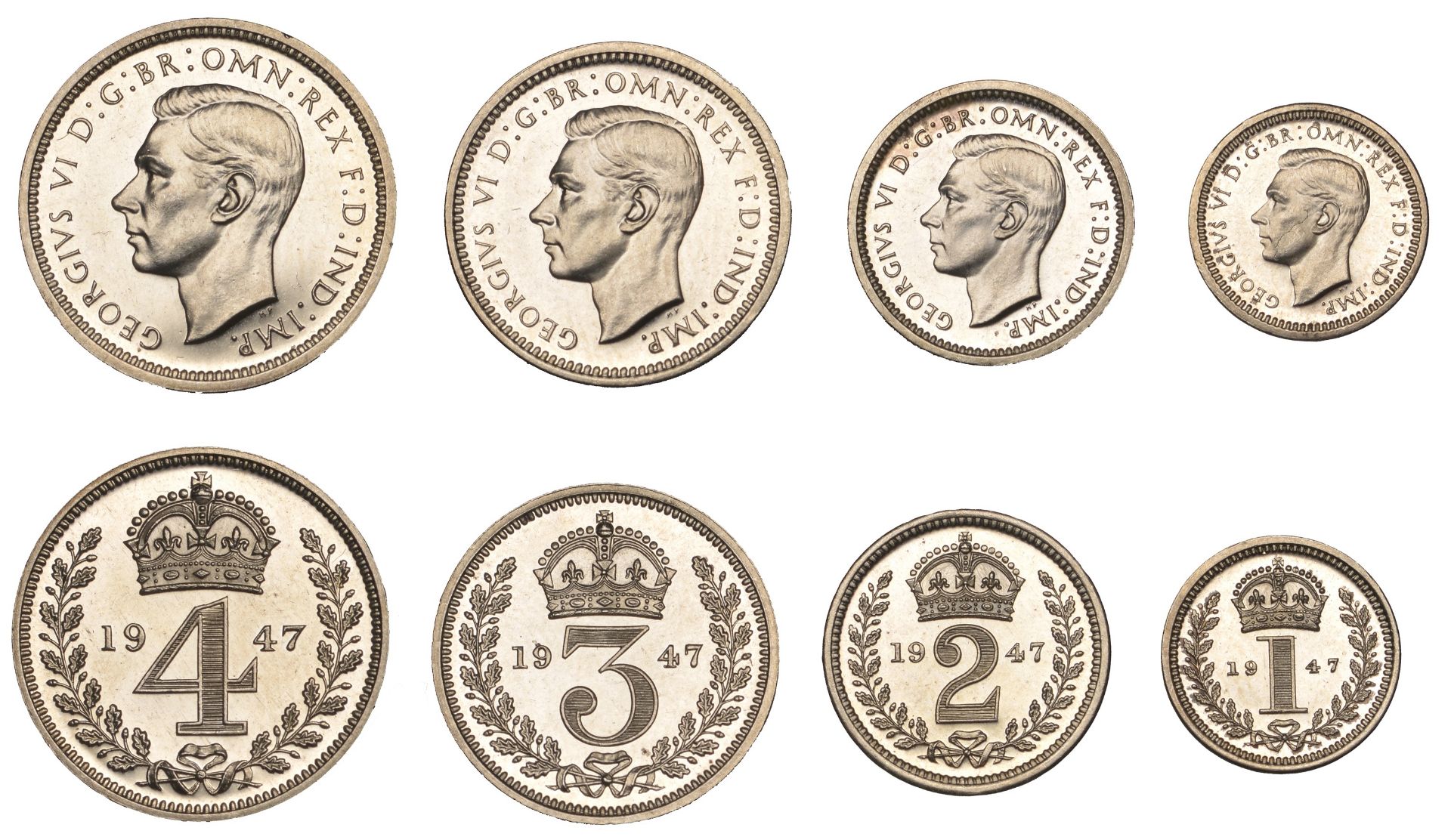 George VI (1936-1952), Maundy set, 1947 (ESC 4316; S 4091) [4]. Scratch on obverse of Penny,...