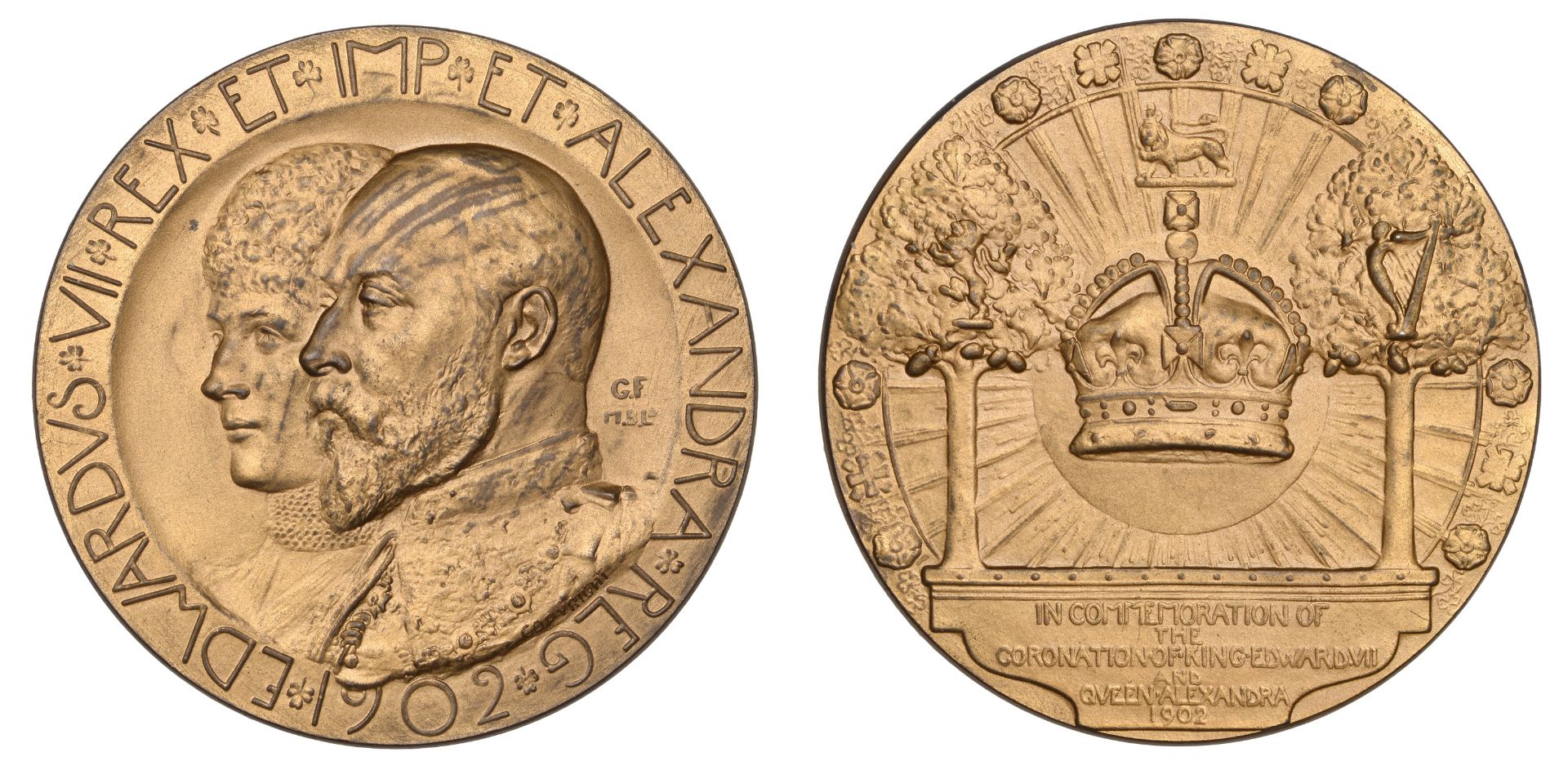 Coronation, 1902, a bronze medal by G. Frampton for The Mint, Birmingham, conjoined busts le...