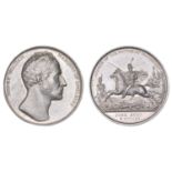 Charge of the British at Waterloo, 1815, a silver medal by Mills & Depaulis for Mudie, bare...