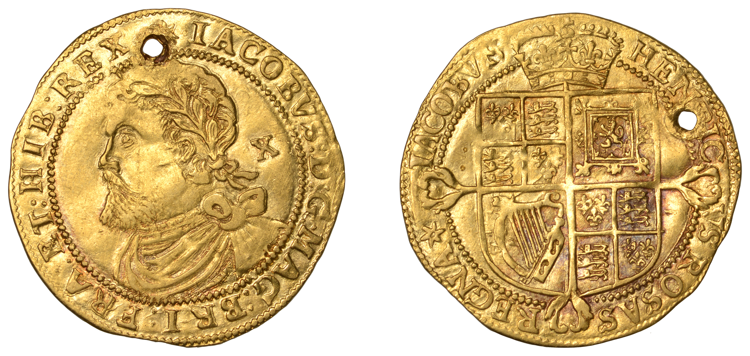 James I (1603-1625), Third coinage, Half-Laurel, mm. spur rowel [1619-20], iacobvs: d: g: ma...