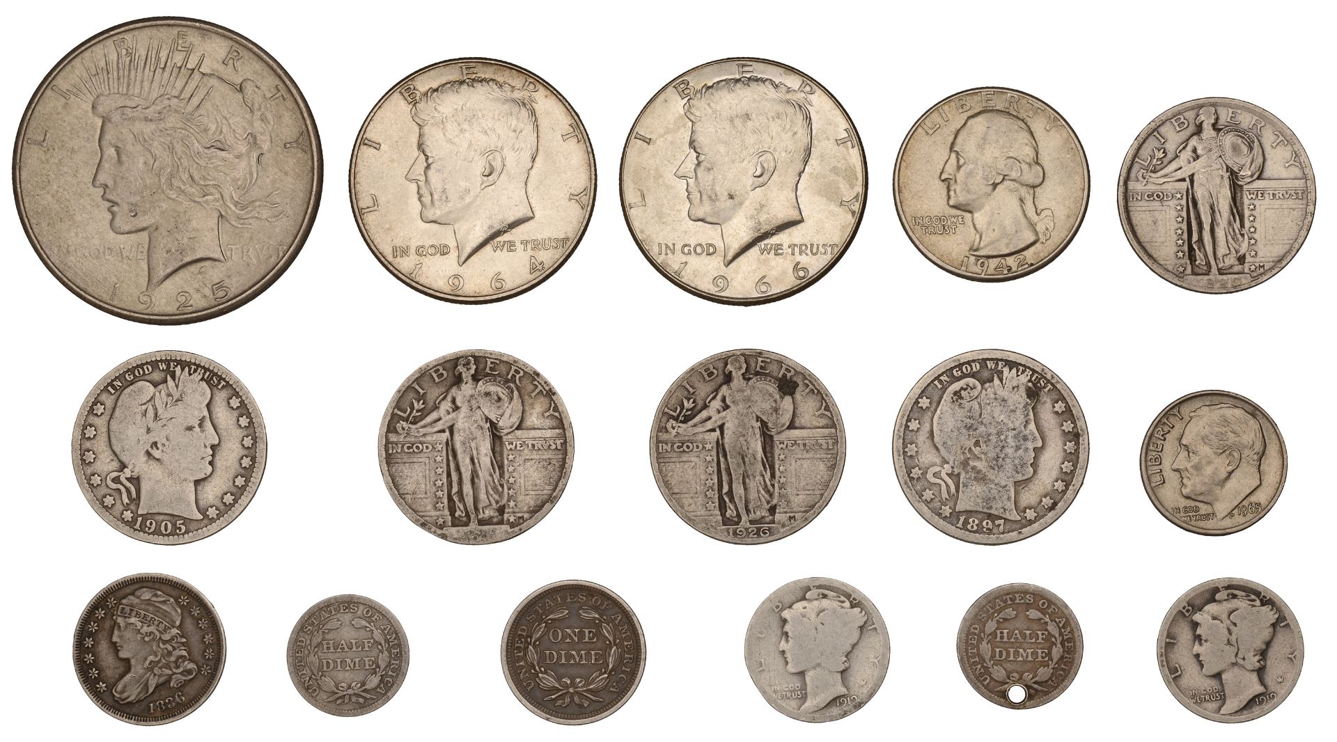 United States of America, Dollar, Half-Dollars (2), Quarter-Dollars (6), Dimes (5), Half-Dim...