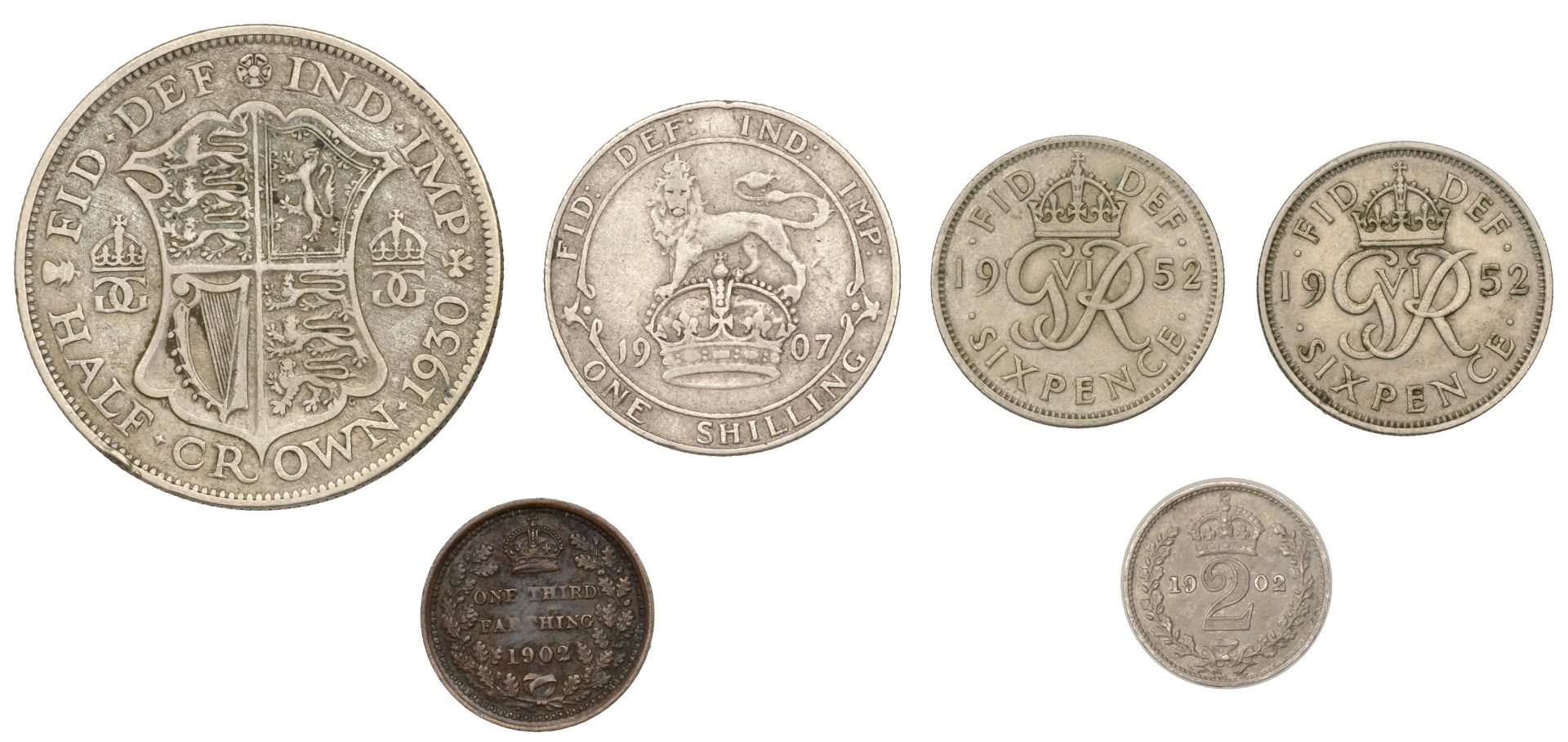 Edward VII, Shilling, 1907, Maundy Twopence, 1902, Third-Farthing, 1902 (S 3982, 3988, 3993)... - Bild 2 aus 2