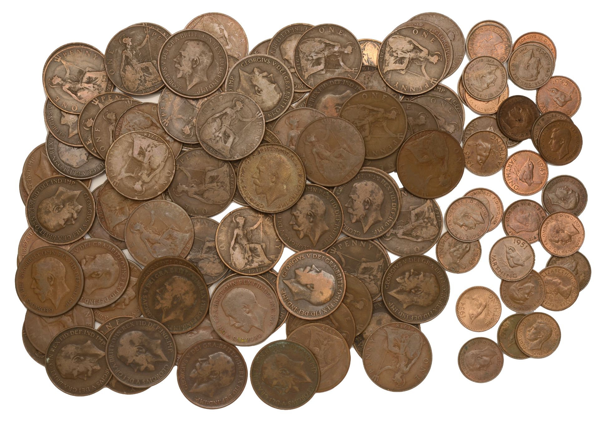 George V, Pennies (88), 1912, 1912h (19), 1918h (25), 1918kn (25), 1919h (18) (S 4051-3); to...