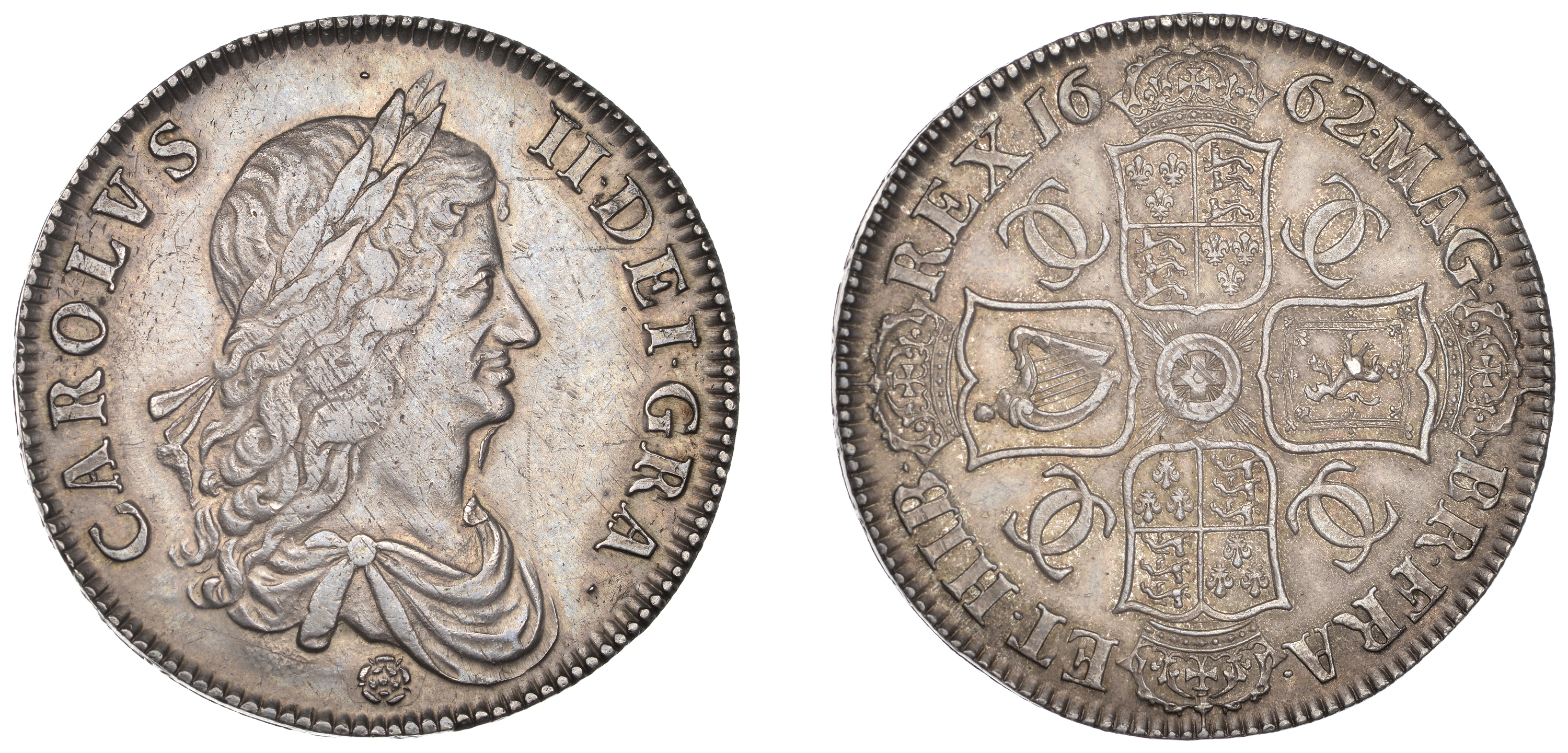 Charles II (1660-1685), Crown, 1662, first bust, rose below, edge undated (ESC 340; S 3350)....