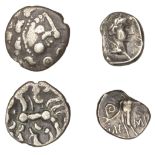 Atrebates and Regni, Verica, silver Unit, standing figure, [c]om mi [f], rev. laureate head...