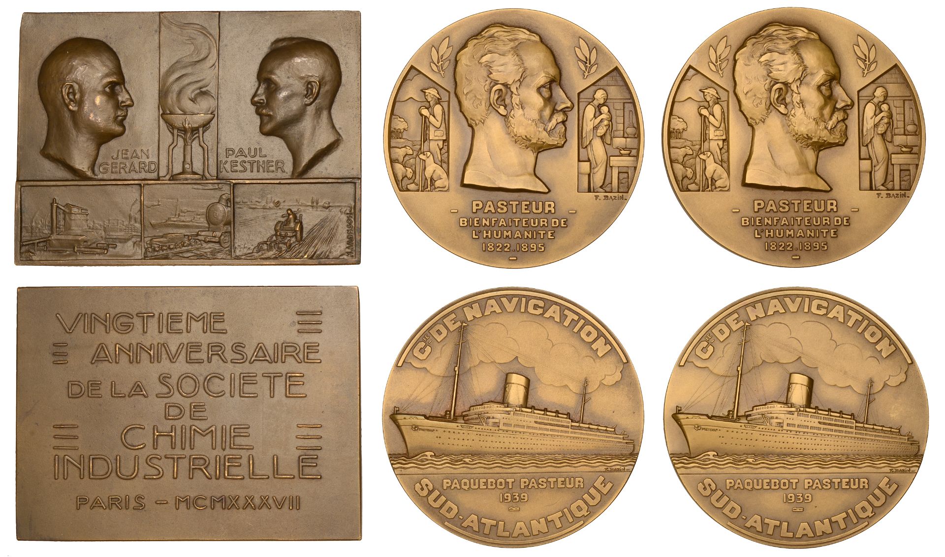 FRANCE, 20e Anniversaire de la SociÃ©tÃ© de Chimie Industrielle, Paris, 1937, a bronze plaque...