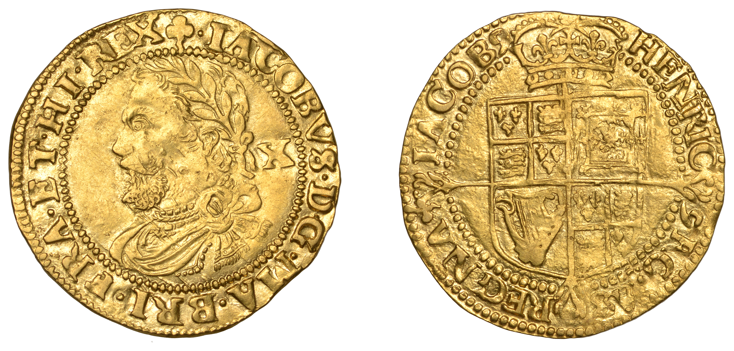 James I (1603-1625), Third coinage, Half-Laurel, mm. trefoil [1624], iacobvs. d. g. ma. bri....