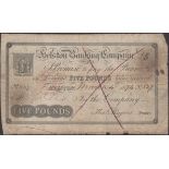 Helston Banking Company, Â£5, 4 March 1874, serial number 837, Edwards signature, ink cancell...