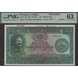 Banco Nacional Ultramarino, Portuguese Guinea, printers archival specimen 500 Escudos, 27 Ma...