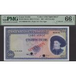 Banco Nacional Ultramarino, Cape Verde, colour trial 500 Escudos, ND (1971), serial number 0...