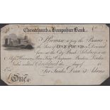 Christchurch & Wimborne Bank, for Tunks, Dean & Adams, proof Â£1, 18-, no signatures or seria...