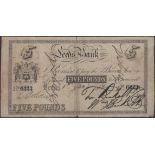Leeds Old Bank, for Beckett & Co., Â£5, 1 January 1848, serial number 6223, Beckett signature...