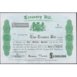 Treasury Bill, Â£1,000,000, 8 December 2003, serial number R016532, on fully watermarked pape...