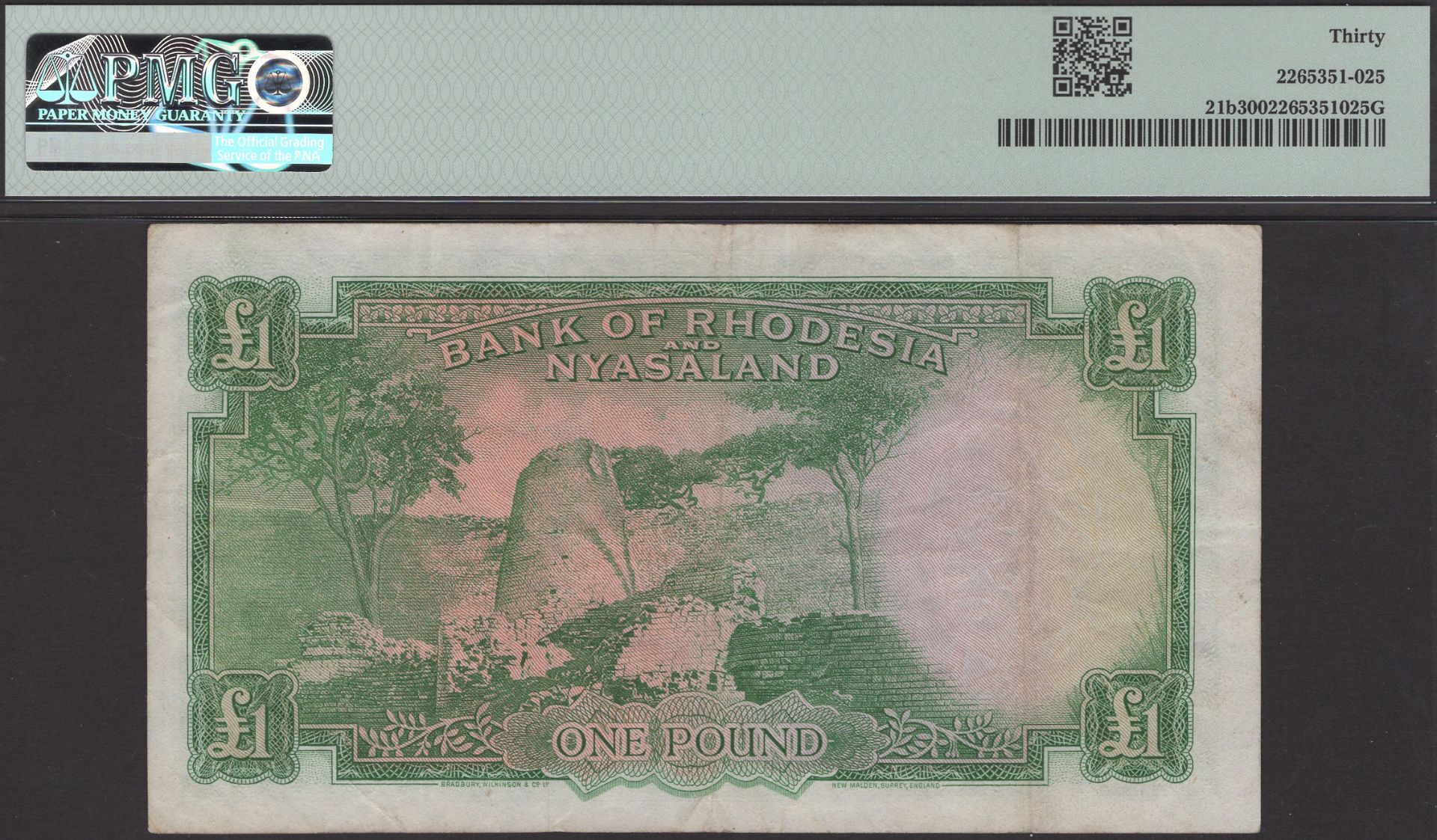 Bank of Rhodesia and Nyasaland, Â£1, 21 December 1960, serial number X/48 816614, Richards si... - Bild 2 aus 2