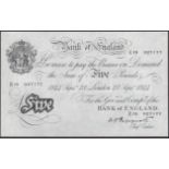 Bank of England, Kenneth O. Peppiatt, Â£5, 23 September 1944, serial number E19 027177, a few...