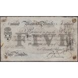 Maidstone Bank, for Edmeads, Atkins & Tyrrell, Â£5, 14 October 1825, serial number A36606, Ty...