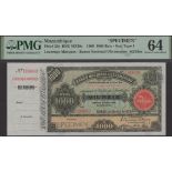 Banco Nacional Ultramarino, Mozambique, printers archival specimen 1000 Reis, 1 March 1909,...