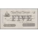 Naval Bank Plymouth (Devonport), for Harris, Rosden, Harris & Co,, proof Â£5, 18-, no signatu...