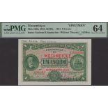 Banco Nacional Ultramarino, Mozambique, printers archival specimen 1 Escudo, 1 January 1921,...