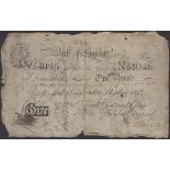 Bank of England, Henry Hase, Â£1, 13 May 1817, serial number 53046, thinning, multiple holes,...