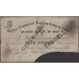 Halifax Commercial Banking Company Limited, Â£5, 1 January 1864, serial number M833, black CA...