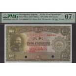 Banco Nacional Ultramarino, Portuguese Guinea, colour trial 100 Escudos, ND (1958), serial n...