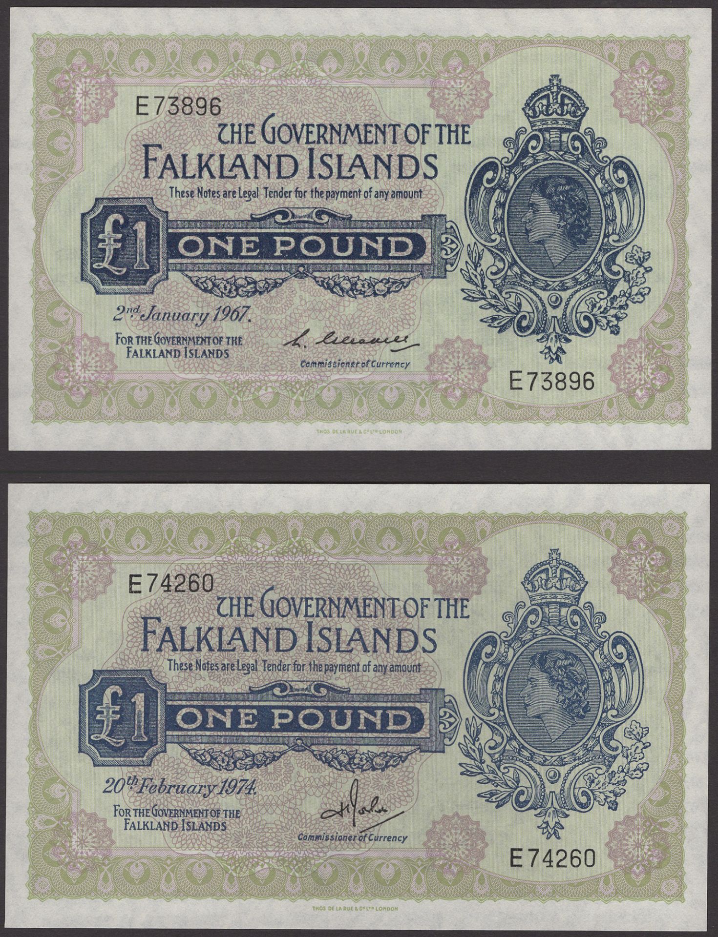 Government of the Falkland Islands, Â£1 (3), 1967, 1974 and 1 January 1982, also 50 Pence, 19...