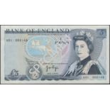 Bank of England, John B. Page, Â£5, 11 November 1971, serial number A01 000148, very minor ha...