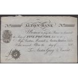 Alton Bank, for Austen, Gray & Vincent, unissued Â£5, 180-, no signature or serial number, an...