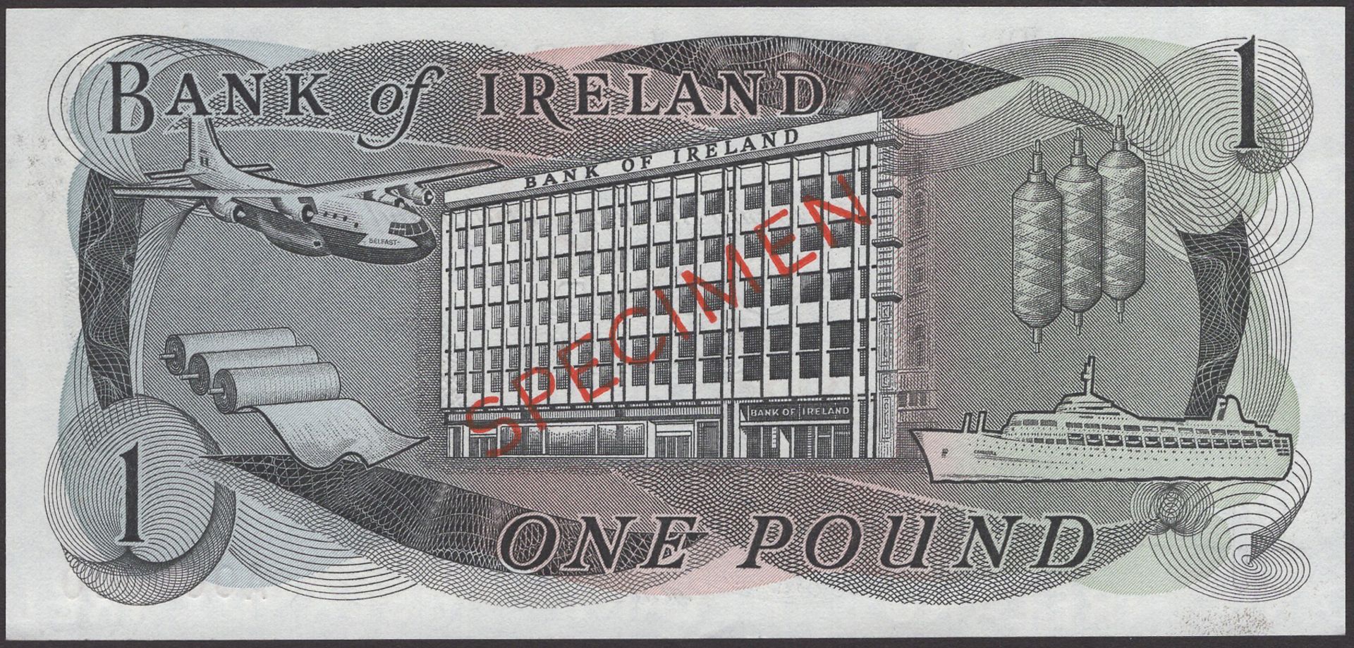 Bank of Ireland, Â£1, 1967, serial number A000000, Guthrie signature, red SPECIMEN overprint,... - Bild 2 aus 2