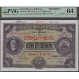 Banco Nacional Ultramarino, St Thomas & Prince, printers archival specimen 100 Escudos, 21 M...