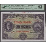 Banco Nacional Ultramarino, St Thomas & Prince, printers archival specimen 100 Escudos, 21 M...