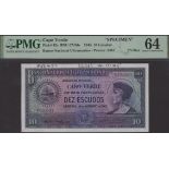 Banco Nacional Ultramarino, Cape Verde, printers archival specimen 10 Escudos, 16 November 1...