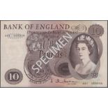 Bank of England, Jasper Q. Hollom, Â£10, 21 February 1964, serial number A01 000036, about un...