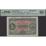 Banco Nacional Ultramarino, Mozambique, printers archival specimen 1 Escudo, 1 January 1921,...