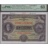 Banco Nacional Ultramarino, St Thomas & Prince, printers archival specimen 100 Escudos, 21 M...