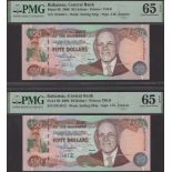 Central Bank of the Bahamas, $50 (2), 2000, serial numbers F914011-12, Francis signature, in...