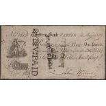 Western Bank, Exeter, for John Wilcocks, Sons & Compy, Â£1, 15 May 1809, serial number F 6889...
