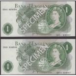 ERROR: Bank of England, John B. Page, Â£1 (2), 1970, each note with identical mismatched seri...