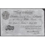 Bank of England, Ernest M. Harvey, Â£5, London, 7 March 1922, serial number C/86 97691, a sup...