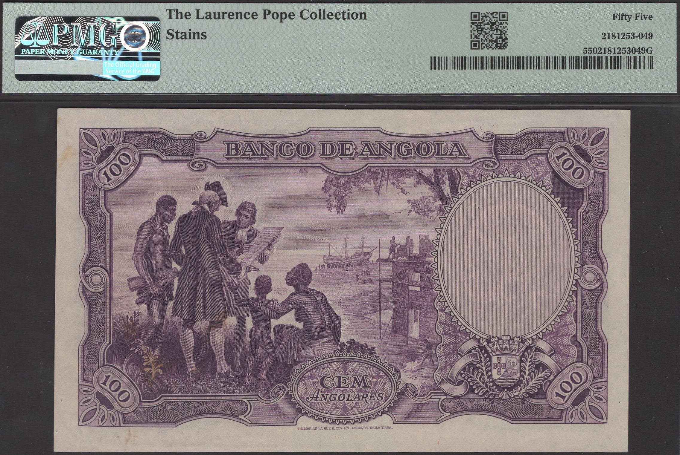 Banco de Angola, specimen for an unissued date of 100 Angolares, 1 June 1944, serial number... - Image 2 of 2