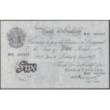 Bank of England, Kenneth O. Peppiatt, Â£5, 6 June 1947, serial number M37 037557, visible emb...