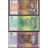 Reserve Bank of Australia, a set from the 1973-84 issue, comprising $1, prefix DKT, $2, pref...